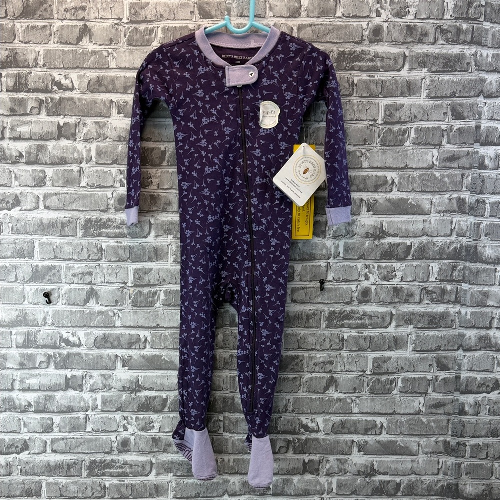 NWT Burts Bees baby Purple‎ Floral Footed One-Piece Pajamas - Baby